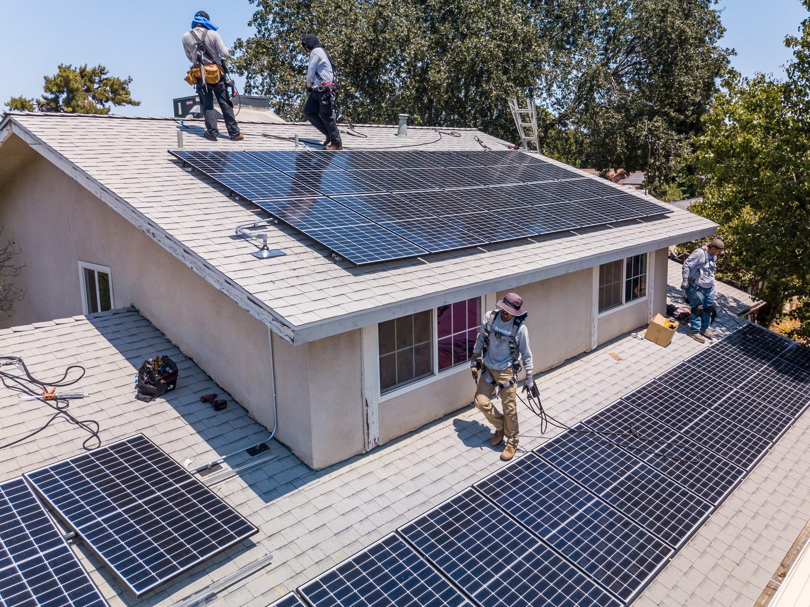 Aerial view of a Net Metering Systems rooftop solar install in Clovis, California
