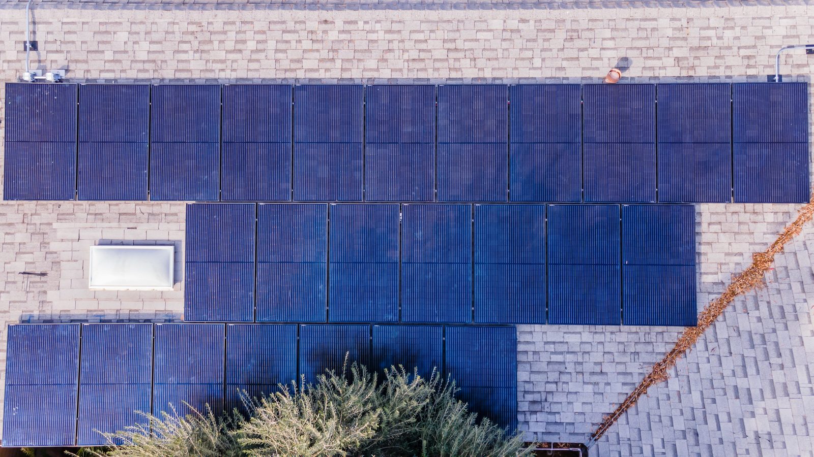 Drone overview of a finished NMS solar installation on a Central Valley home